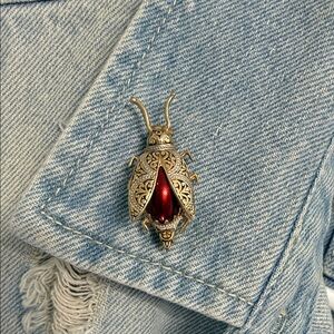 Vintage Spain Damascene Scarab Beetle brooch